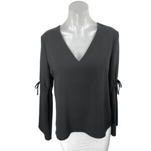 Cooper & Ella Women's Black V-Neck Long Bell Sleeve Tie Accent Blouse Top Size S